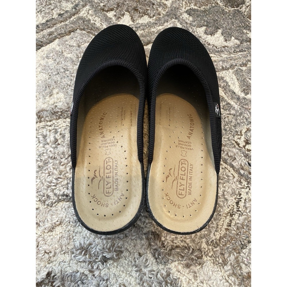 Fly Flot Black Mesh Mules Womens EU 41 US 9.5 Wedge Comfort Clogs Shoes Italy - Picture 4 of 7